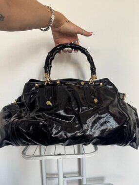 Black Patent Gucci Bag with Bamboo Handles